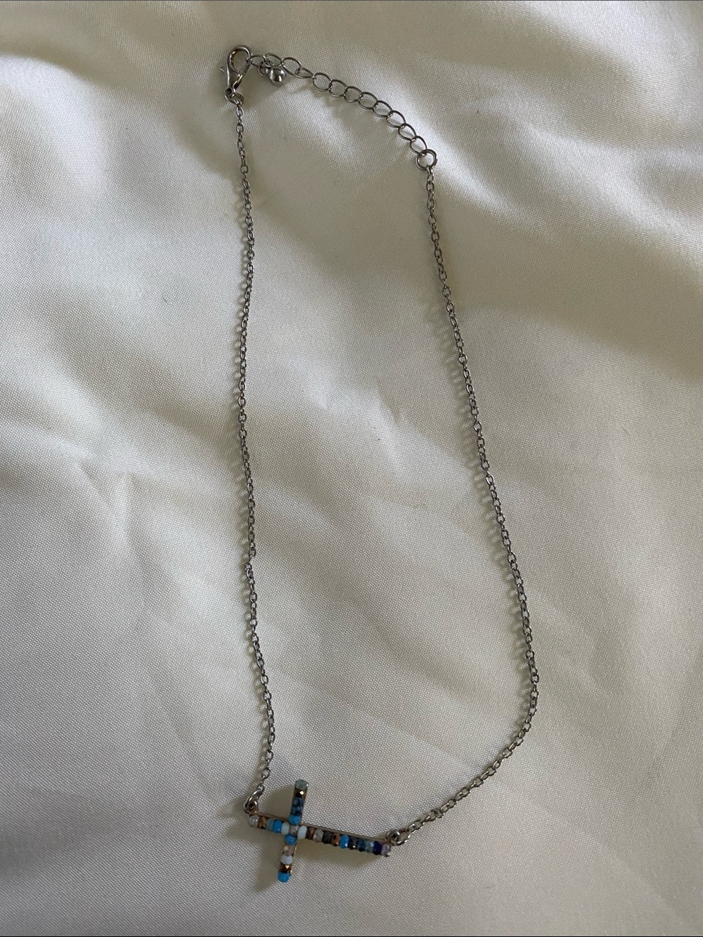 Silver beaded cross necklace